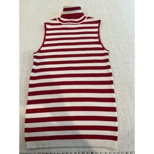 Concept Sleeveless Turtleneck Women Small Red White Excellent Striped Silk Blend